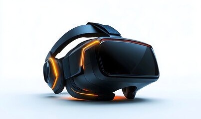 Futuristic VR headset, studio shot, glowing, white background, tech demo