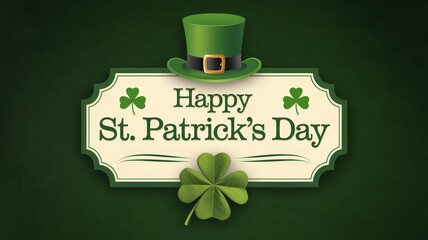 St. Patrick's Day Label with Hat and Shamrock