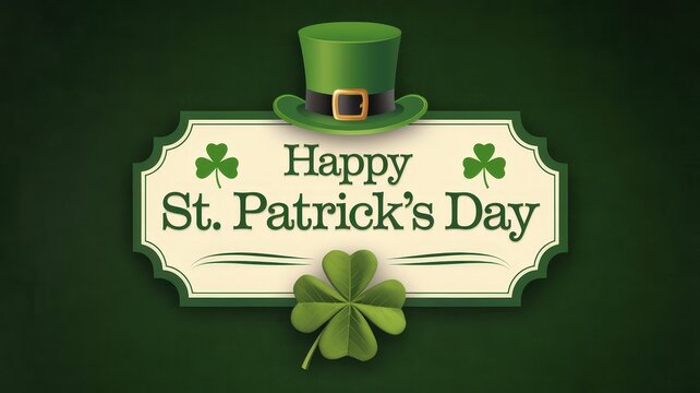 St. Patrick's Day Label with Hat and Shamrock