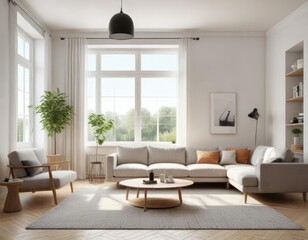 Bright living room with minimalist design and Scandinavian furniture, furniture, interior, minimalist