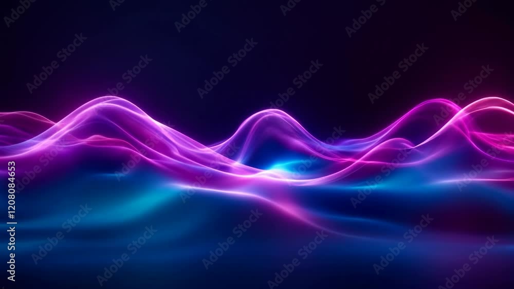 Poster vibrant neon waves flowing in abstract background with mesmerizing light patterns