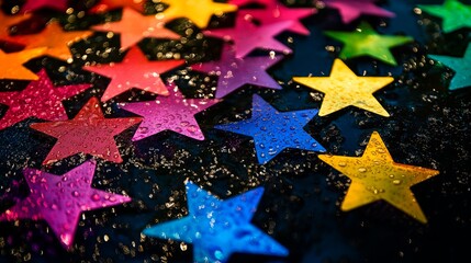 colorful stars on a black background. festive background