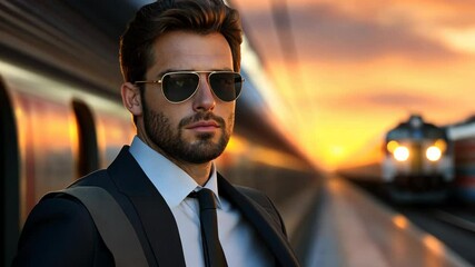 futuristic theme businessman with glowing neon light background, online business and technology adaptation advantage concept