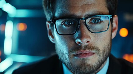 futuristic theme businessman with glowing neon light background, online business and technology adaptation advantage concept