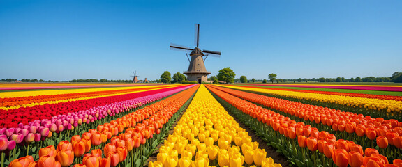 windmill and tulips