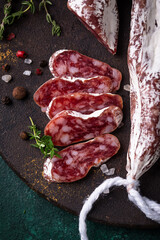 Salami sausage fuet with spice