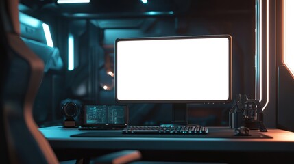 Futuristic Gaming Setup: Immersive PC Station with Blank Screen