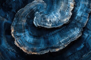 Deep blue swirling patterns of petrified wood, showcasing nature's artistry and ancient history.