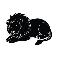 Lion Sleeping Silhouette Vector Art - Black Color Illustration Design