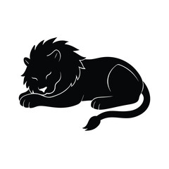 Lion Sleeping Silhouette Vector Art - Black Color Illustration Design