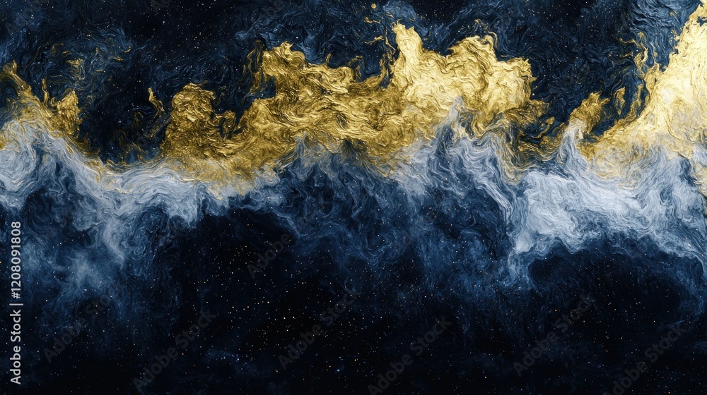 Poster abstract golden and blue textured background with swirling patterns