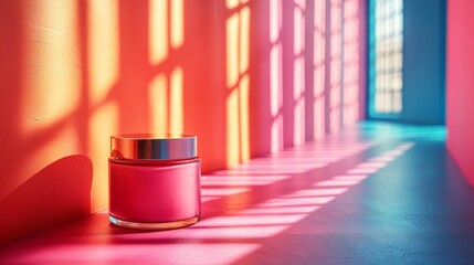 Fototapeta premium Minimalist skincare product illuminated by vibrant sunlight
