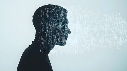 Abstract Representation of Digital Transformation with Human Silhouette Merging Data and Technology Concepts in a Creative Art Style