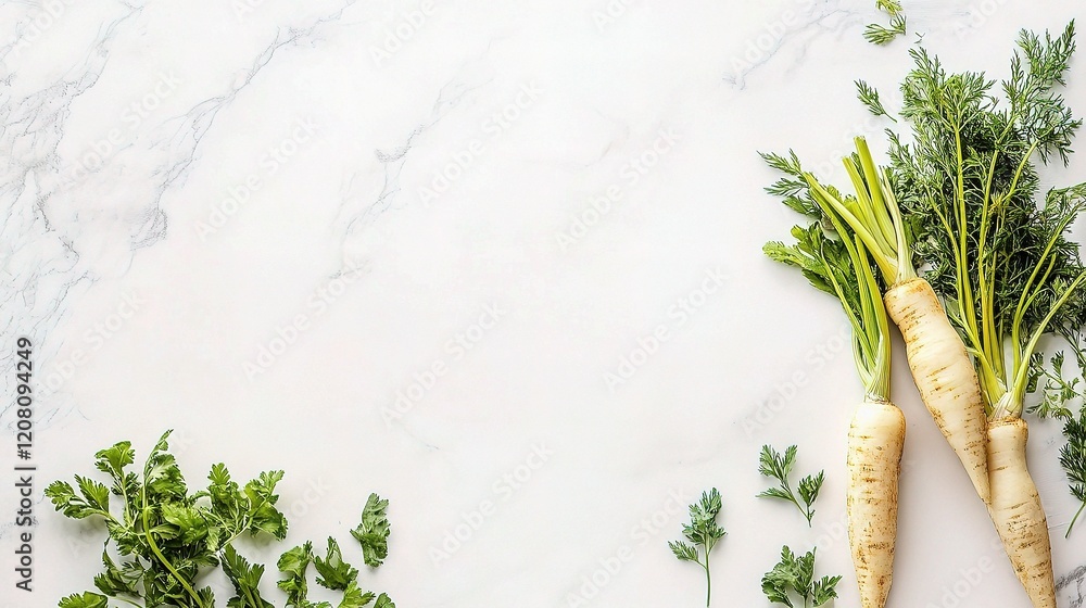 Poster isolated flat lay arrangement of parsnip on white background