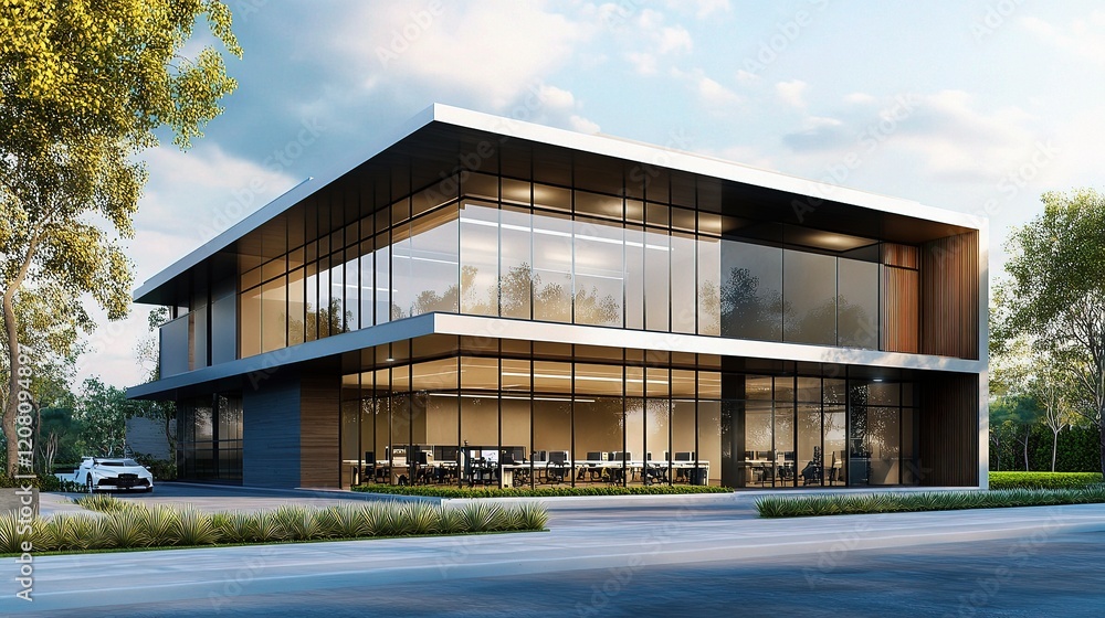 Poster modern office building with sleek architecture and clean lines