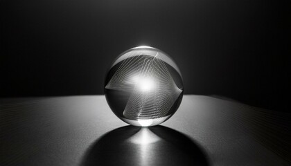 수정 구슬 안에서 빛이 퍼져나가며 투명한 구조가 내부를 드러내는 신비로운 장면