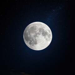 Beautiful Full Moon Against a Clear Night Sky with Stars