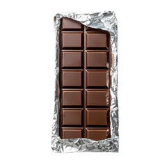 Obraz premium A chocolate bar wrapped partially in foil isolated die cut 