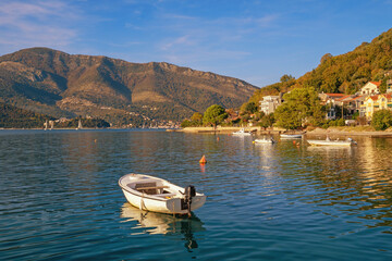 Beautiful Mediterranean landscape on sunny autumn day. Montenegro, Adriatic Sea. View of Bay of...