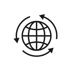 Earth in circular arrow. World rotation icon flat style isolated on white background. Vector illustration