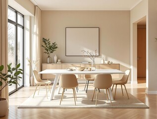 Fototapeta premium Minimalist Dining Room in Warm Beige Tones