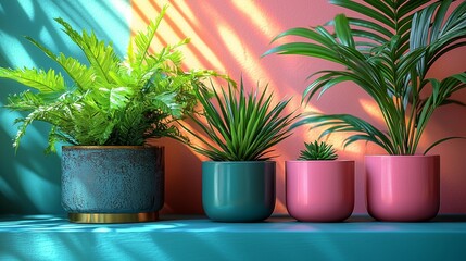 Obraz premium Colorful potted plants in vibrant sunlight