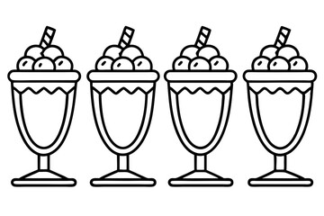 Modern Sundae Glass Line Drawings - Vector Set