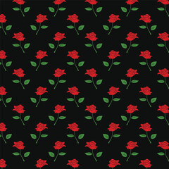 Wallpaper Rose Flower Pattern Black Background