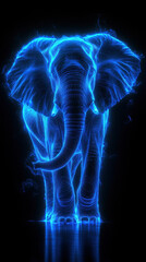 Stunning neon african elephant glowing in radiant blue light, capturing the majestic essence of wildlife in a futuristic phone wallpaper design for animal lovers