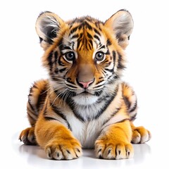 Fototapeta premium Adorable Baby Tiger on White Background Wildlife Art