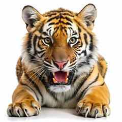 Fototapeta premium Cute Angry Tiger on White Background Wildlife Art