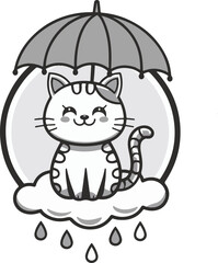 The Umbrella Cat Logo cartoon vector on white background