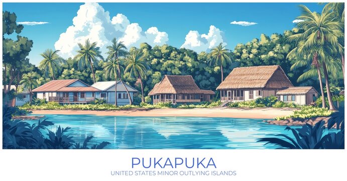 Pukapuka United states minor outlying islands Travel Poster Flat Illustration Print Decor Gift Canvas Wall Art