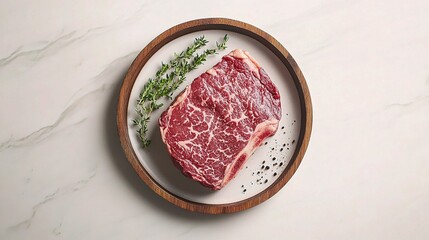 Raw Ribeye Steak with Marbled Texture Isolated on White Background