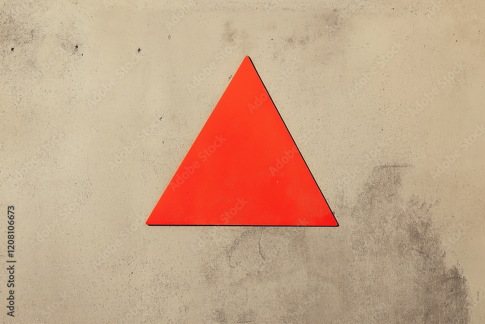 Aufkleber A single red triangle on a plain beige background for a minimalistic aesthetic