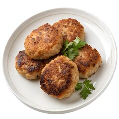 Plate with meat cutlets isolated on transparent background