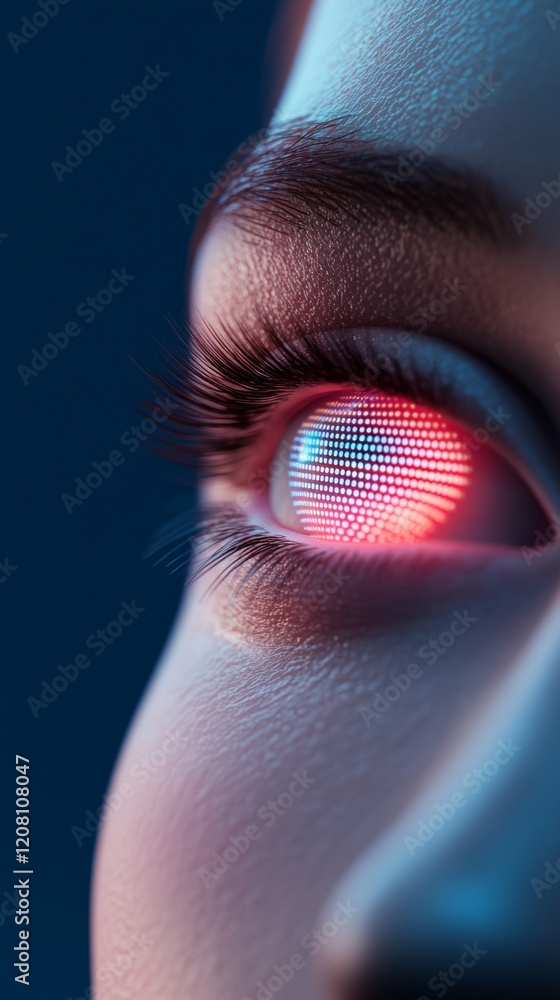 Poster Futuristic Biometric Concept Image Human Eye Projection With Digital Interface - Secure Authentication and Privacy Tech Solutions for Business and Digital Environments