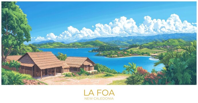 La foa New caledonia Travel Poster Flat Illustration Print Decor Gift Canvas Wall Art