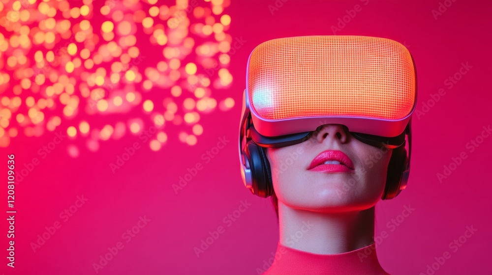 Aufkleber Immersive Virtual Reality Presentation Neon VR Headset Display - Tech Innovation in Online Networking and Business Events for Interactive Engagement