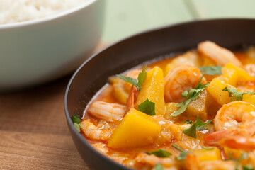 Red curry with shrimp, mango and pumpkin.