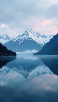 Serene misty morning in Auke Bay with snow-capped mountains reflected, juneau, aukebay