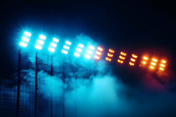 Naklejka premium soccer stadium lights reflectors against black background