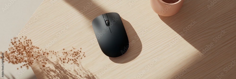 Aufkleber scandinavian minimalist workspace sleek wireless mouse on light wood - innovative remote work setup 