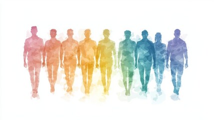 A colorful silhouette of people walking in harmony and unity.