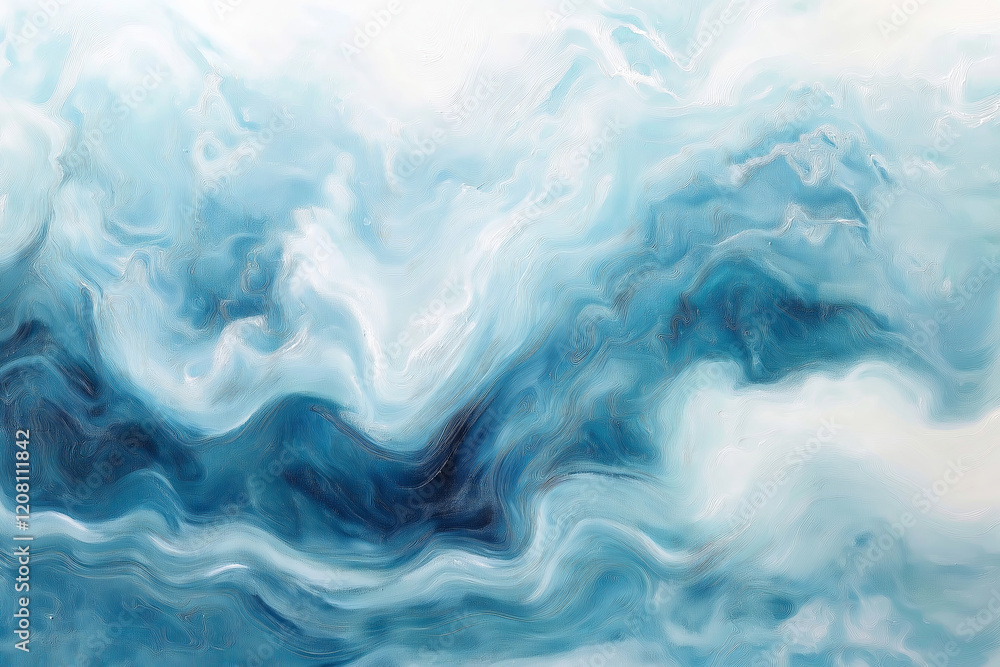 Poster an abstract representation of flowing water in soft blues and whites.