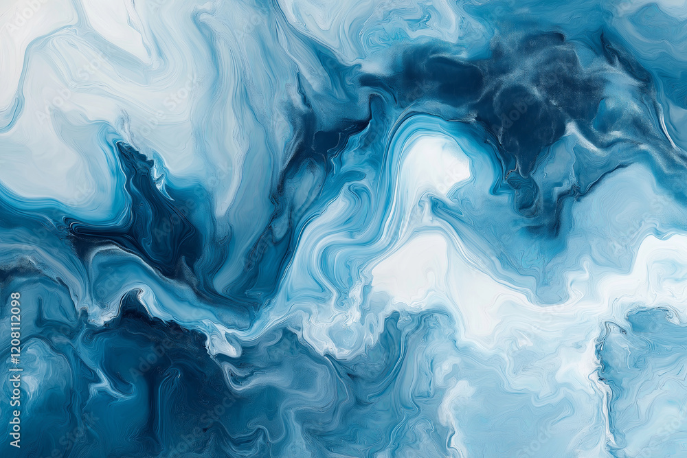 Poster An abstract representation of flowing water in soft blues and whites.