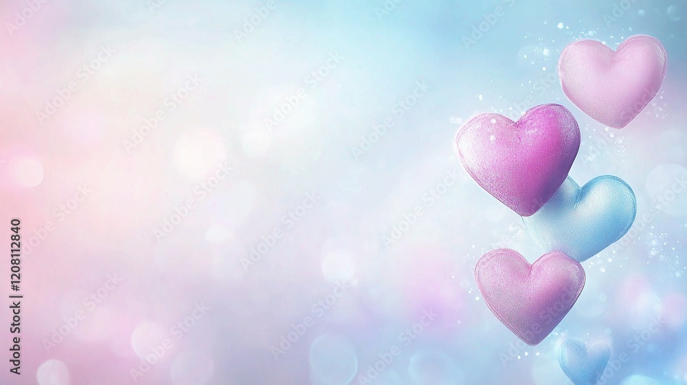 Poster pastel abstract background with colorful hearts and soft lines