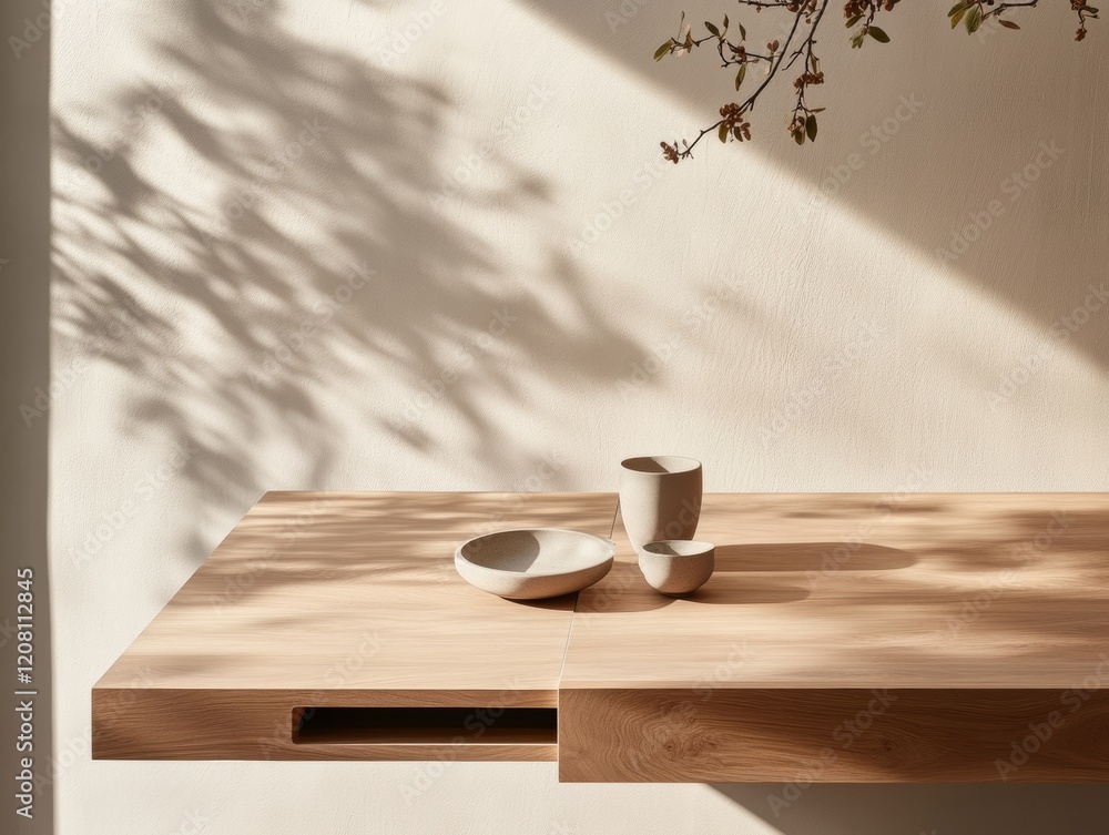 Aufkleber modern minimalist dining workspace versatile neutral wood table with hidden storage - compact design