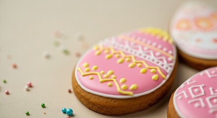 Colorful Easter cookies decorated with intricate icing designs