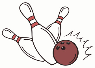 Striking down pins with a bowling ball, cut out.